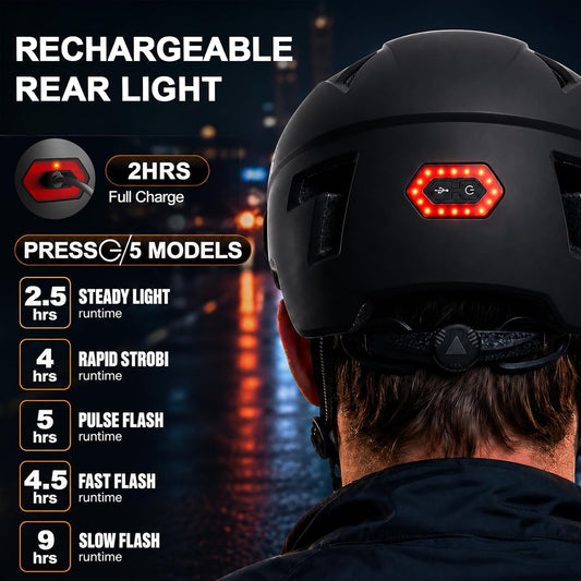 Bike Helmet Adult Men Women, Bicycle Helmet with Rechargeable Rear Light