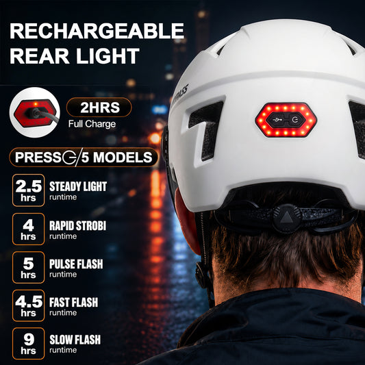 Bike Helmet Adult Men Women, Bicycle Helmet with Rechargeable Rear Light
