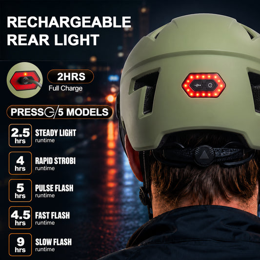 Bike Helmet Adult Men Women, Bicycle Helmet with Rechargeable Rear Light