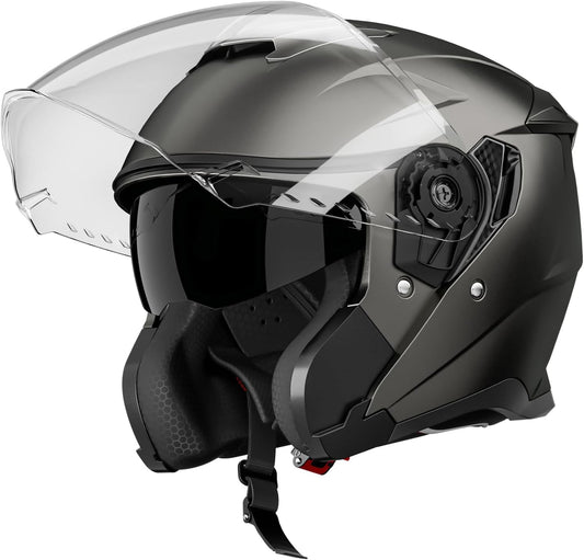 Motorcycle Helmets for Adults, Open Face Motorcycle Helmet with Dual Visor