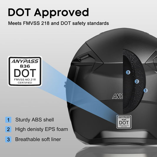 Motorcycle Helmets for Adults, Open Face Motorcycle Helmet with Dual Visor